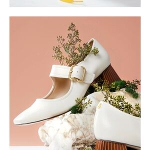 Sam Edelman White Mary Jane Pumps with Gold Buckle